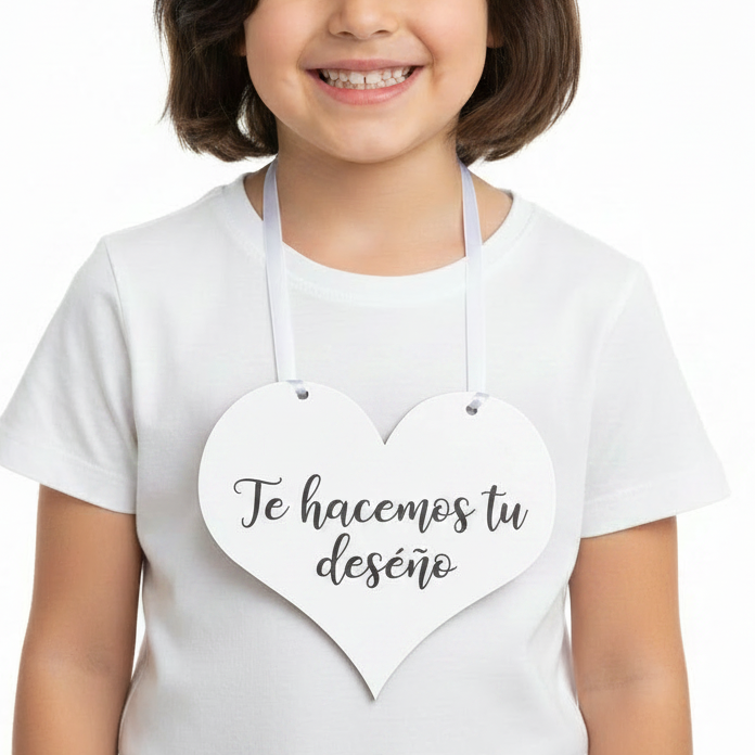 Cartel de madera con forma de corazón para pajes