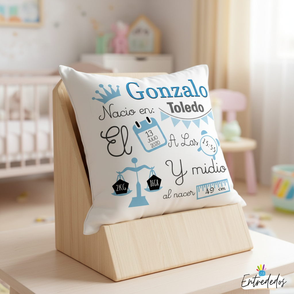 Regalo Nacimiento Bebé – Cojín Personalizado Azul