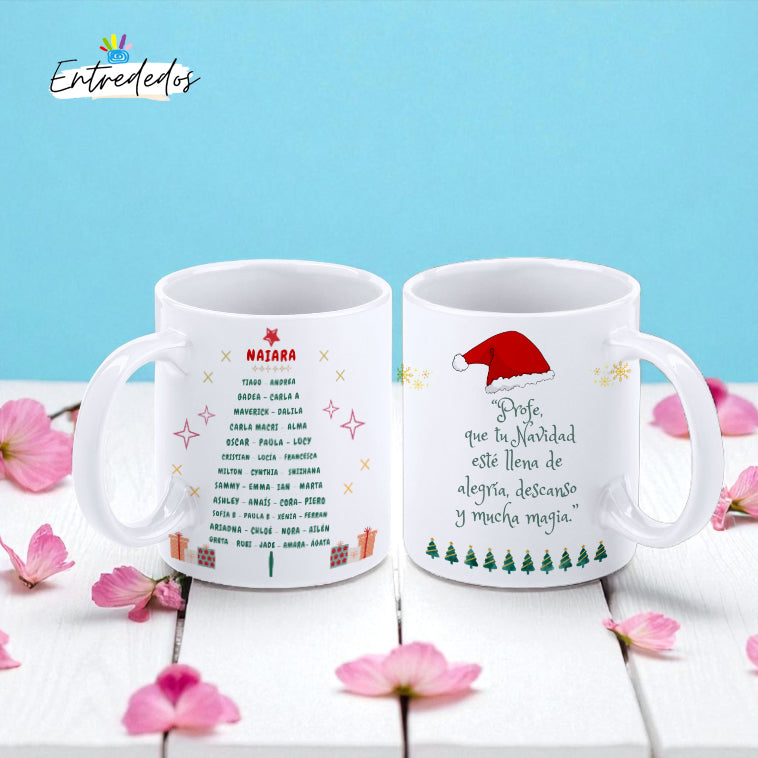 Taza Profesor Personalizada con Árbol Navideño de Nombres