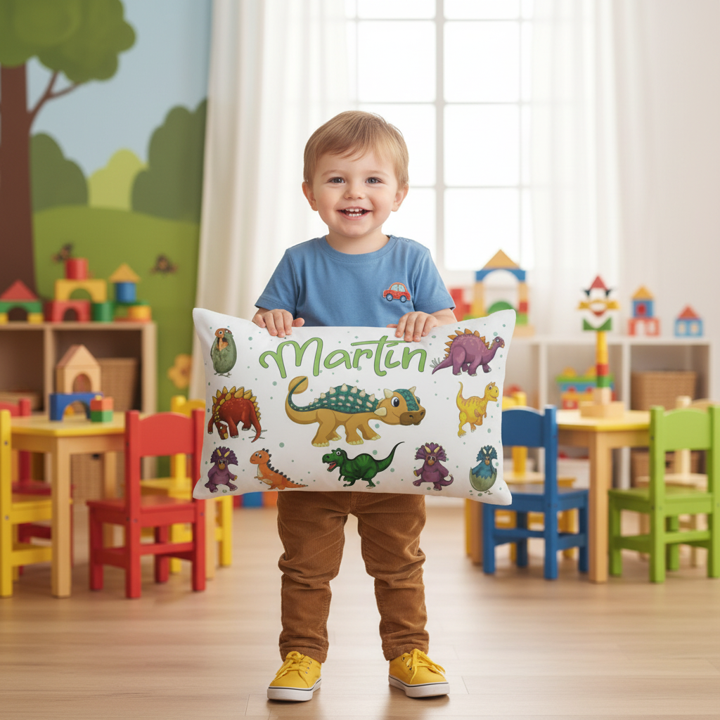 Cojin Guardería Personalizado para Niños - Dinos