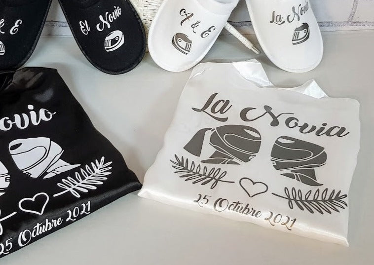 Bata de satén de novia blanca personalizada modelo PREMIUM