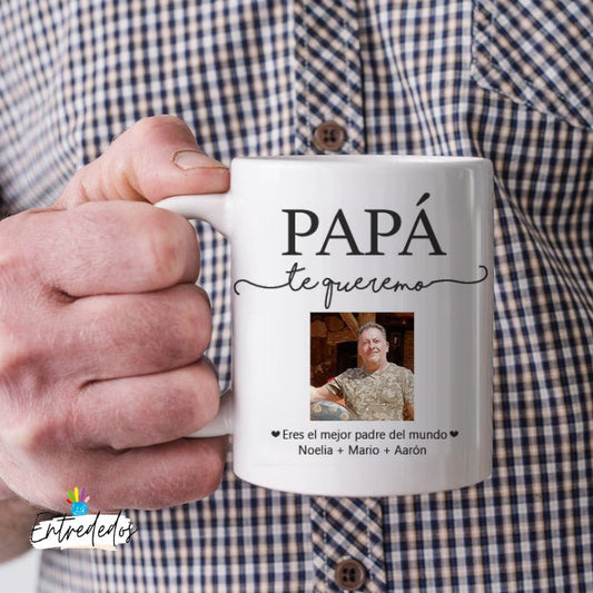 Taza personalizada para papá con fotografía y nombre de los niños