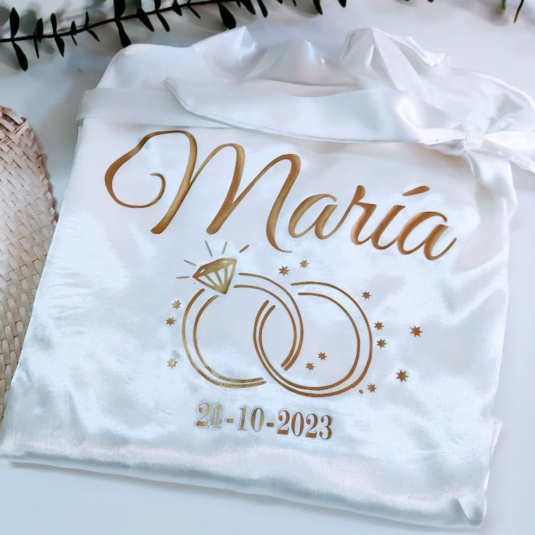 Bata de satén de novia blanca personalizada modelo PREMIUM