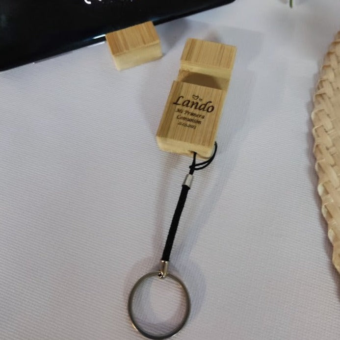 Soporte para móvil, bambú, llavero personalizado