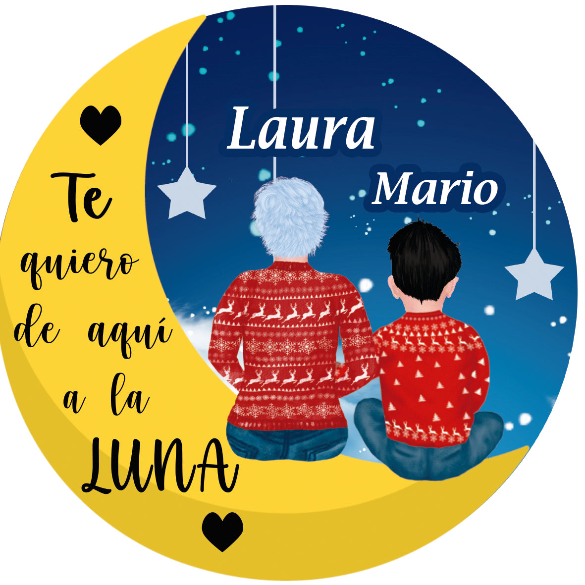 🎄 Bola madera personalizada 🎄 Familia sobre la luna
