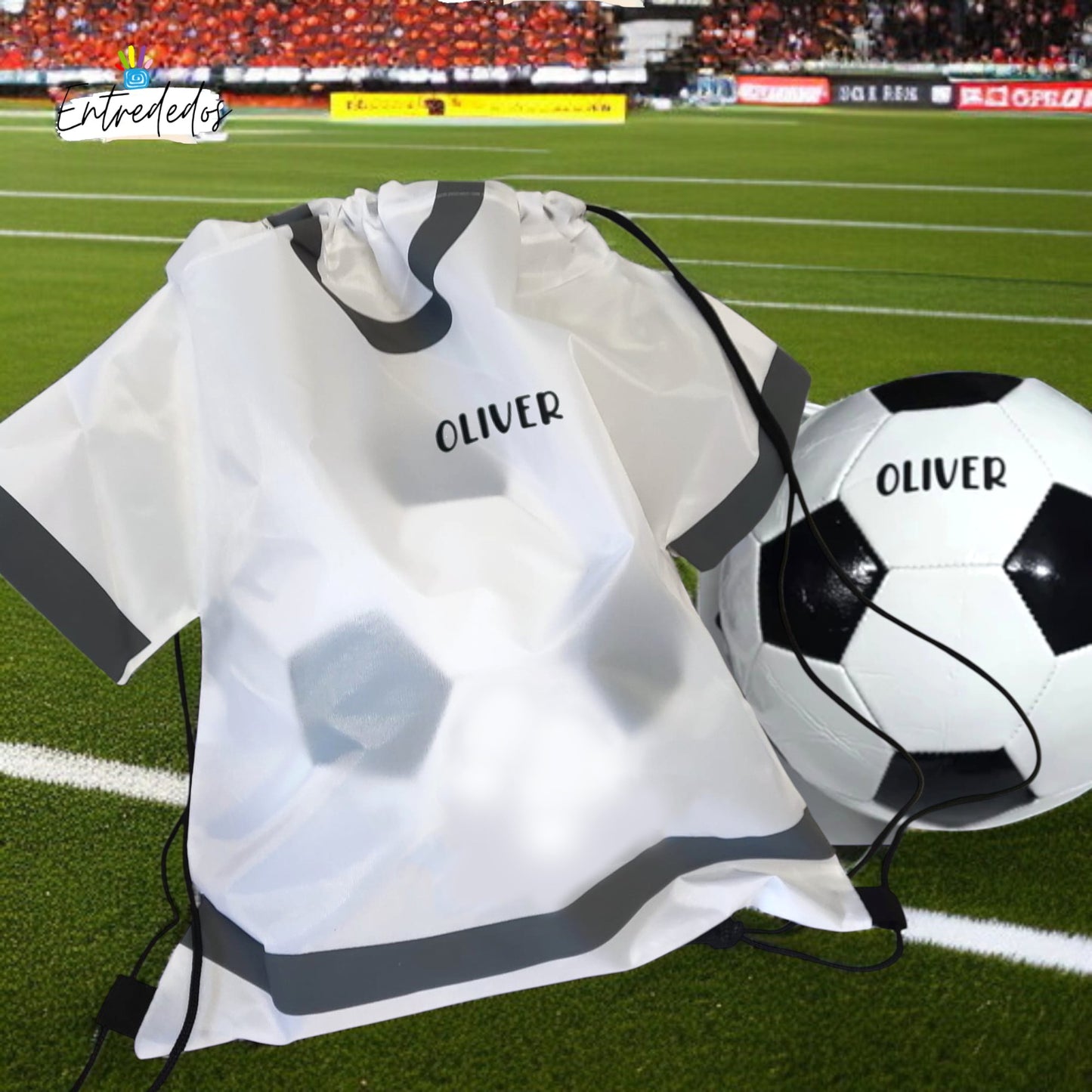 Set Mochila Tipo Camiseta y Balón Personalizados con Nombre
