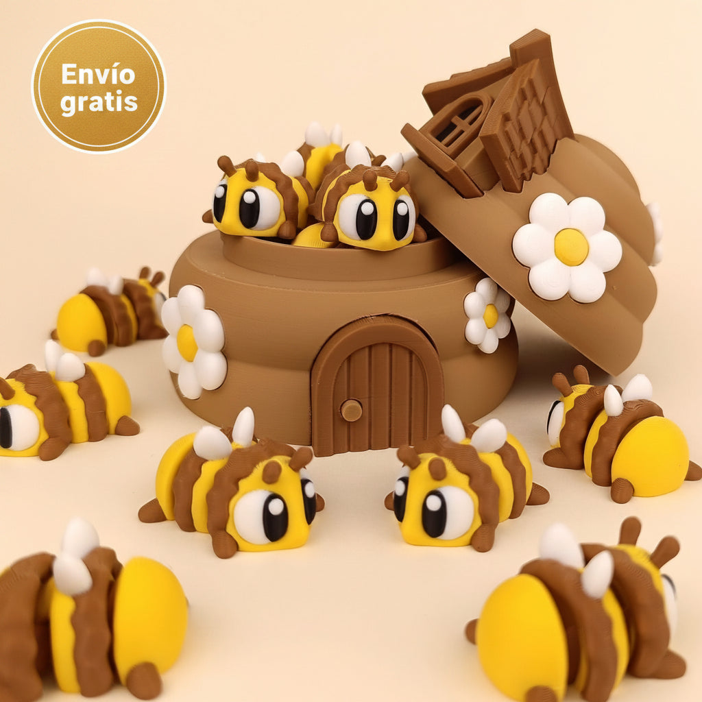 Hábitat con 3 abejas flexibles 3D – diseño decorativo y coleccionable