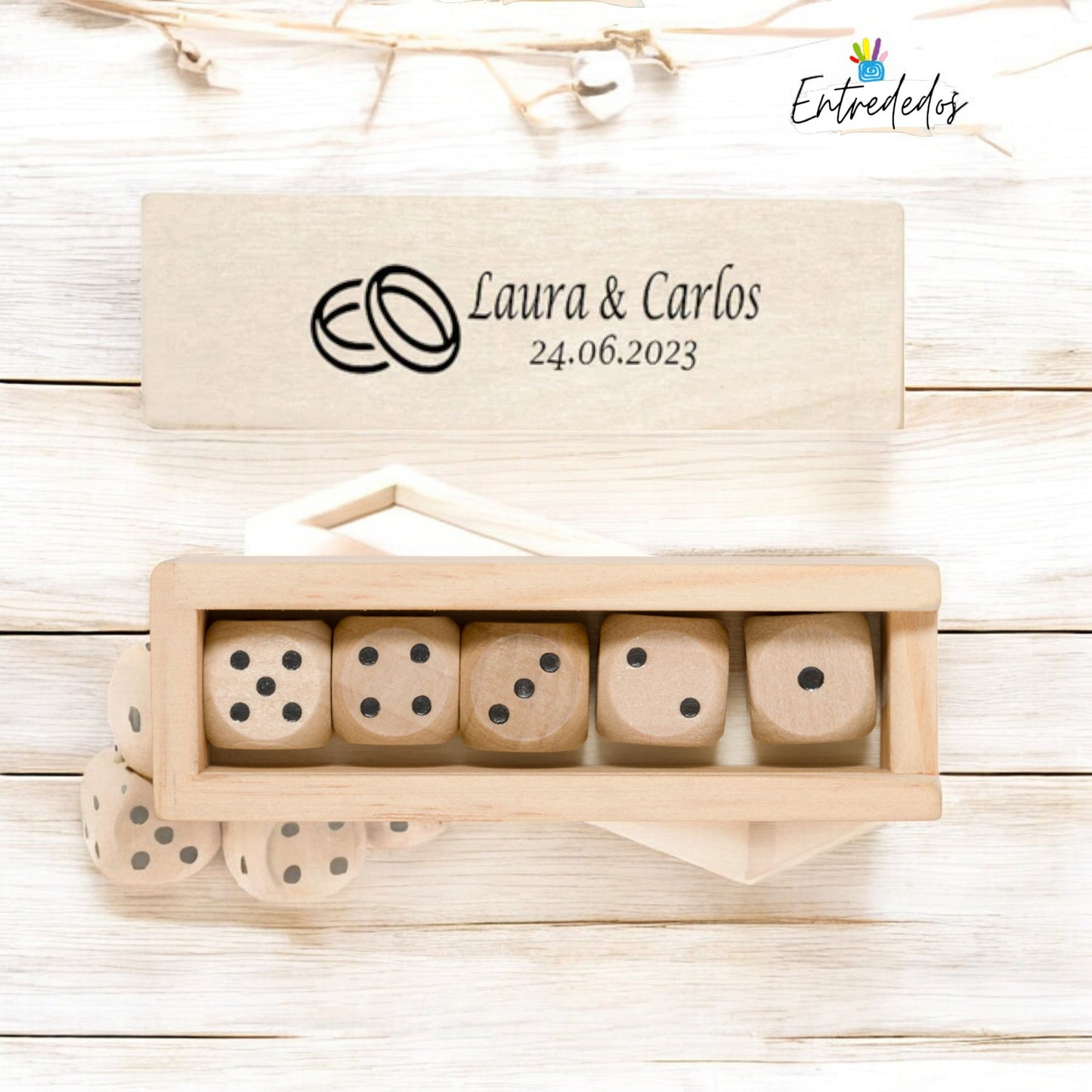 Juego de dados de madera personalizado | Estuche de madera