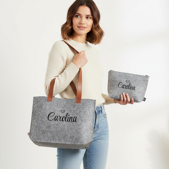 Set de regalo para mujer en fieltro y piel – Personalizado con nombre