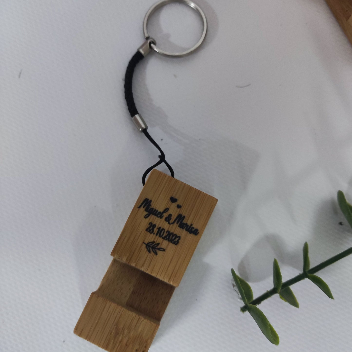 Soporte para móvil, bambú, llavero personalizado