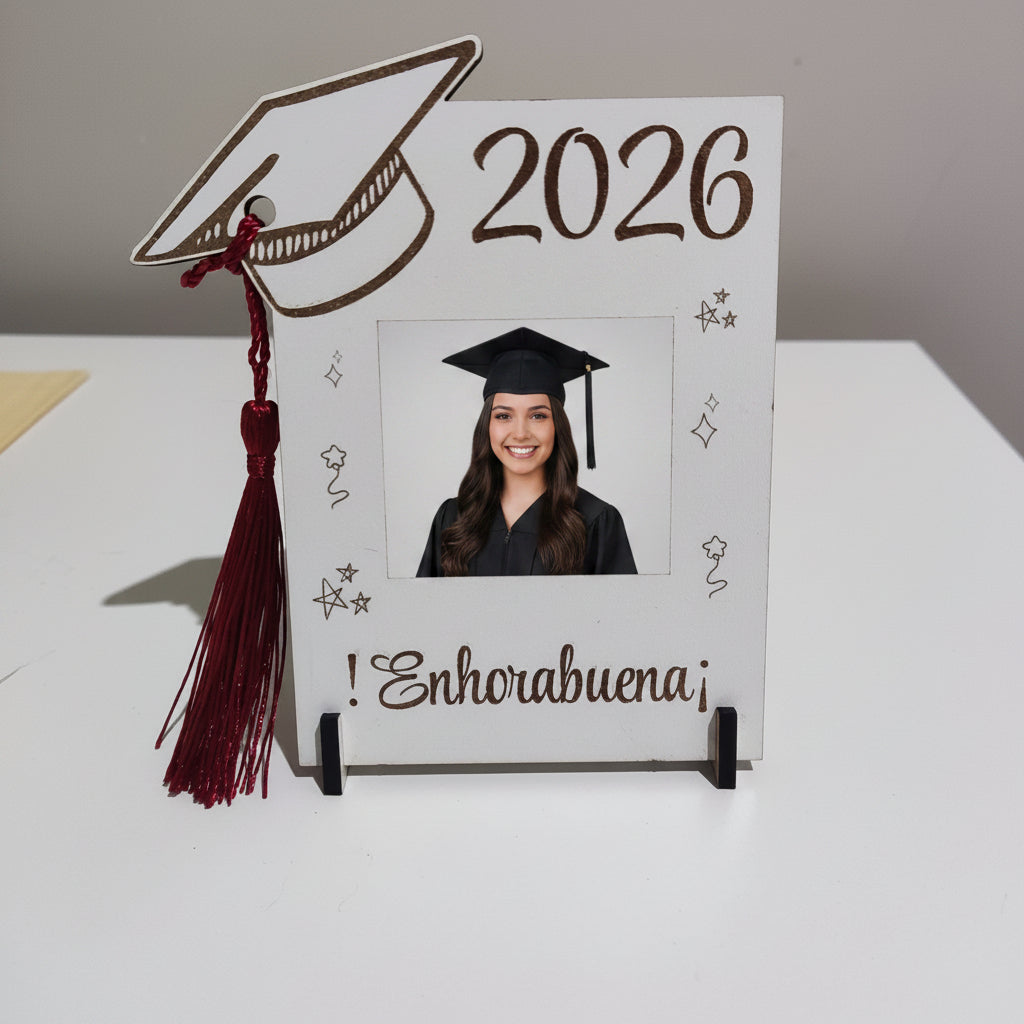 Marco lamina madera con foto para graduación
