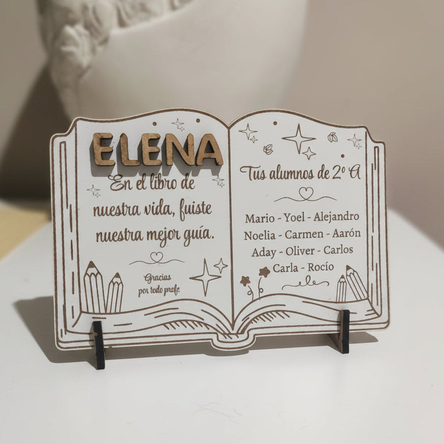 Regalo profesor placa libro de madera personalizado