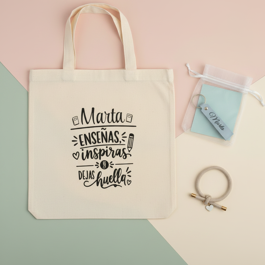 Regalo para profesora Personalizado: Bolsa Tote Bag y Pulsera