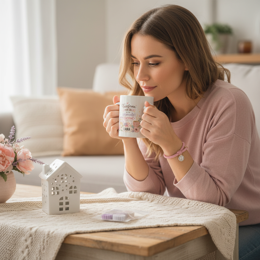 Caja Regalo Relax con Taza, Quemador de Aceite y Pulsera Inicial