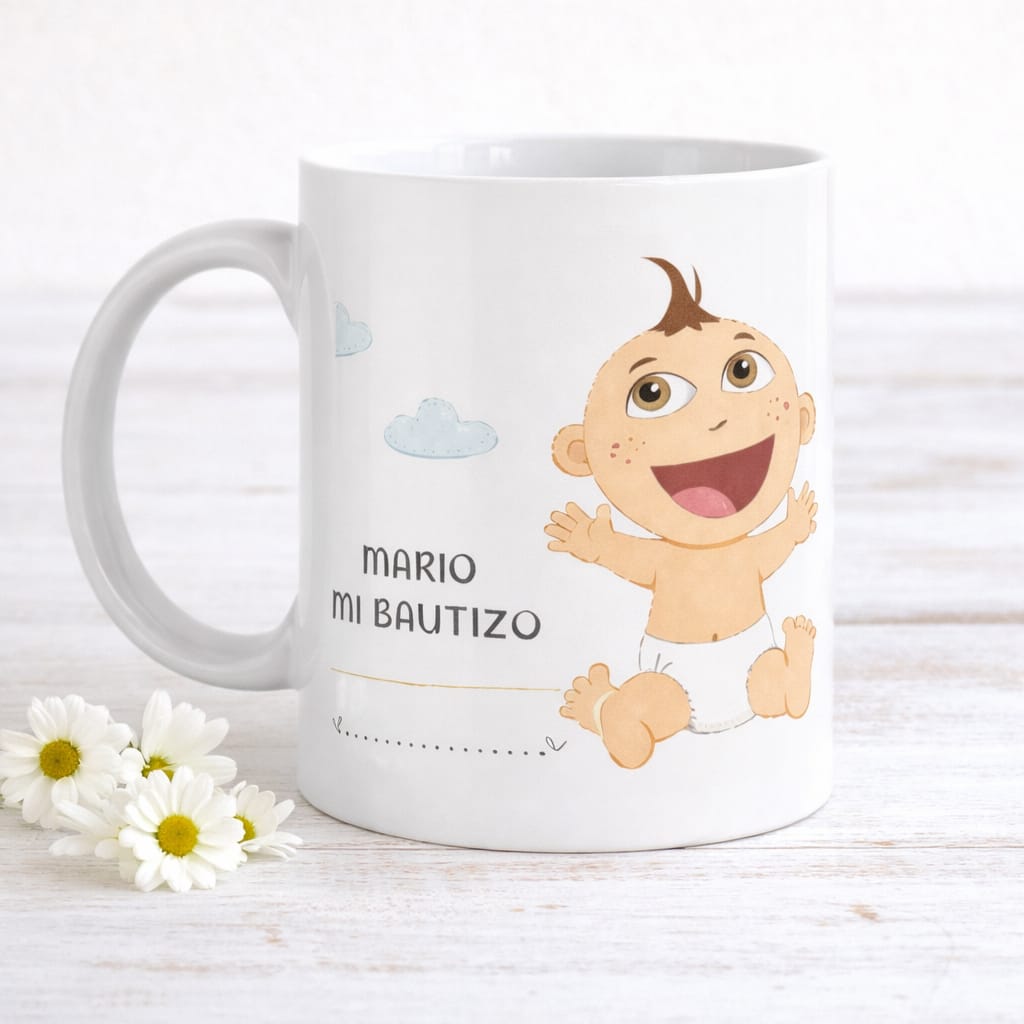 Taza de Bautizo Infantil con Bebé Sonriendo