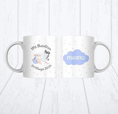 Taza Infantil de Bautizo con Cigüeña Personalizada