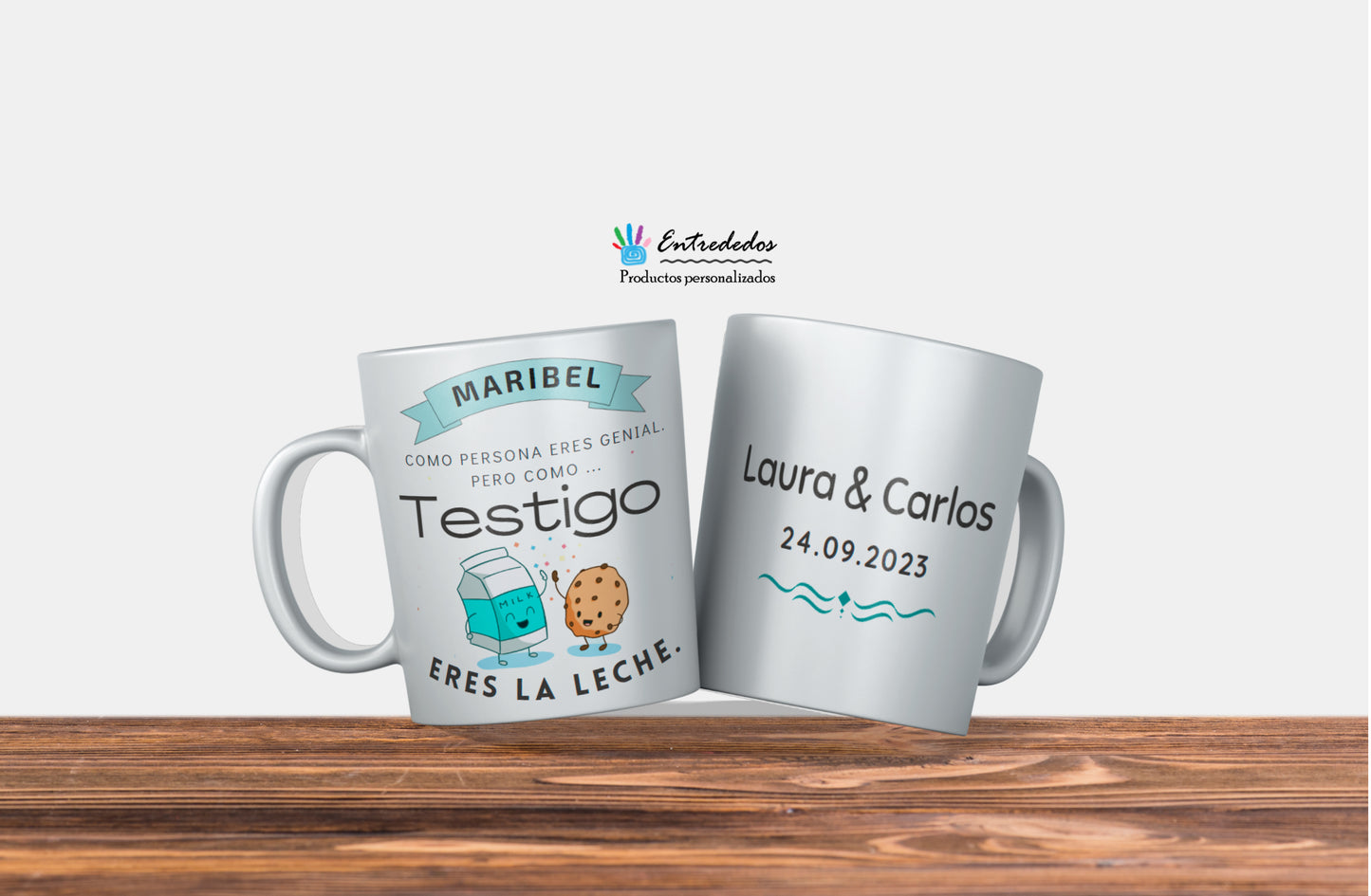 kit regalo para testigos con diseño" eres la leche" o"eres la pera limonera"