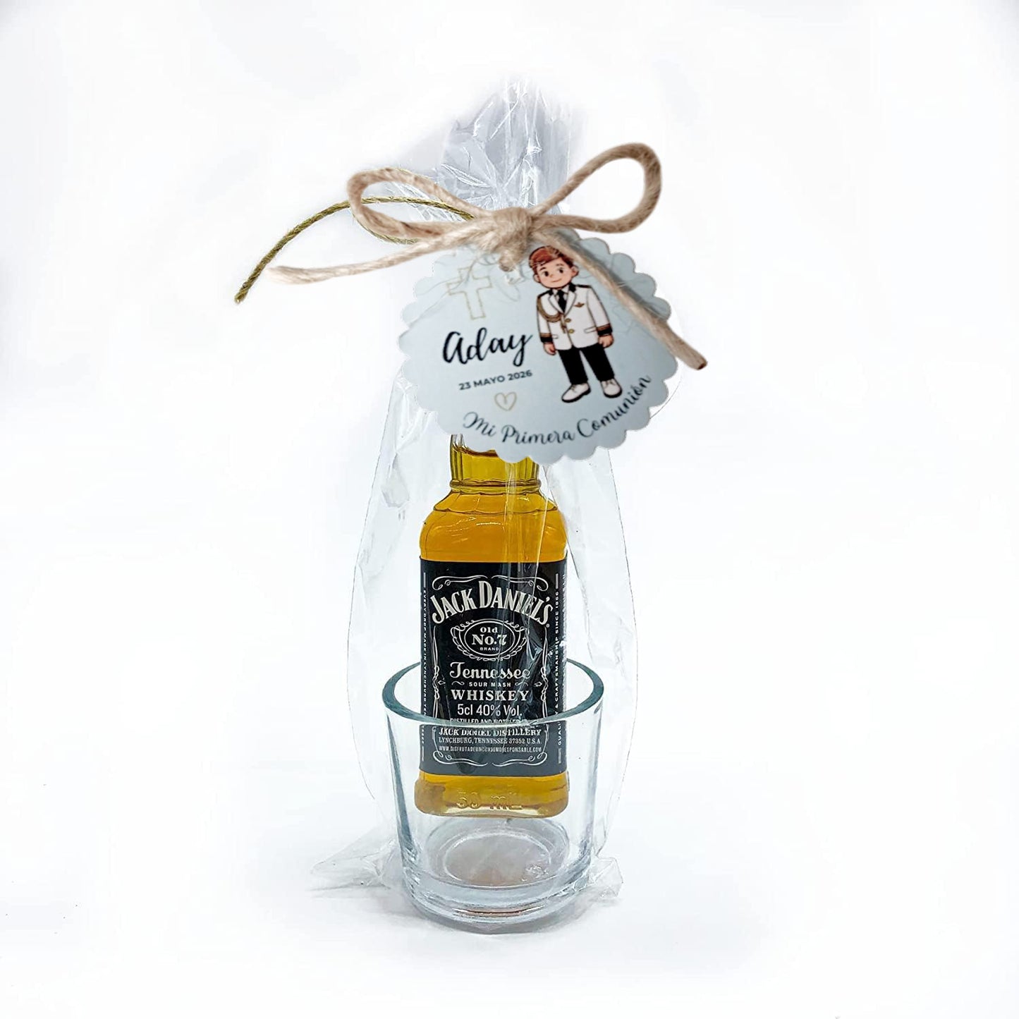 Pack Mini Botella de Whisky + Vaso de Chupito con Presentación