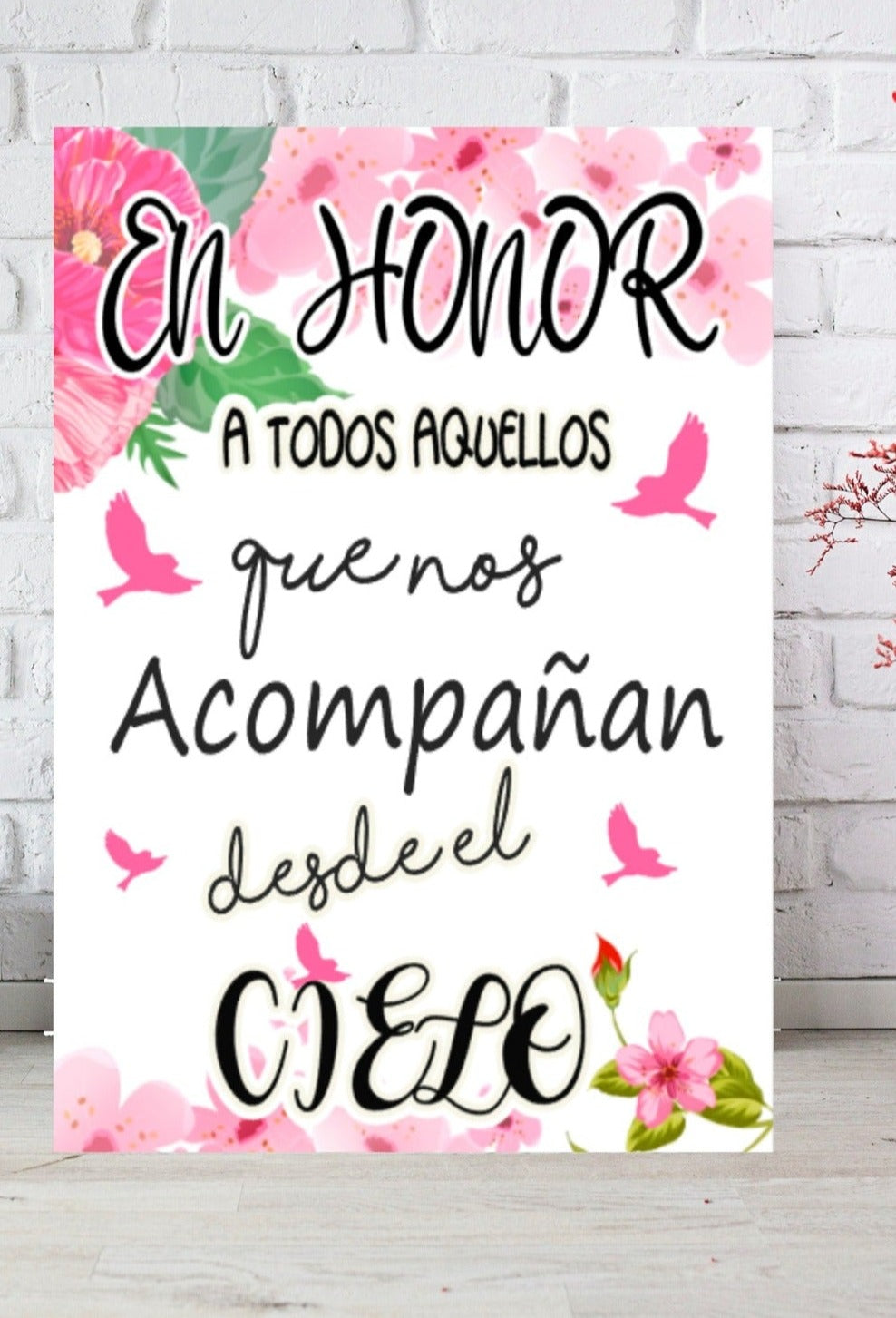 Cartel decorativo con diseño floral tonos rosas un trocito de cielo