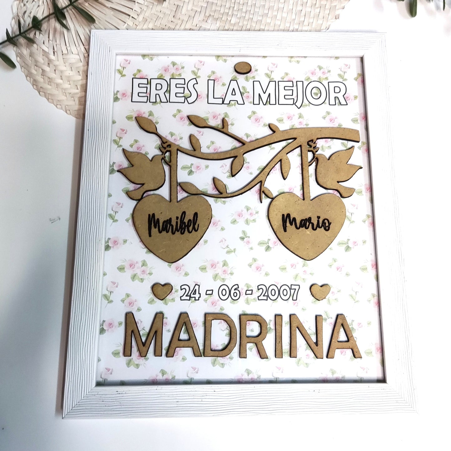 Marco y Lámina personalizable para madrinas, hermanas, madre, abuelas