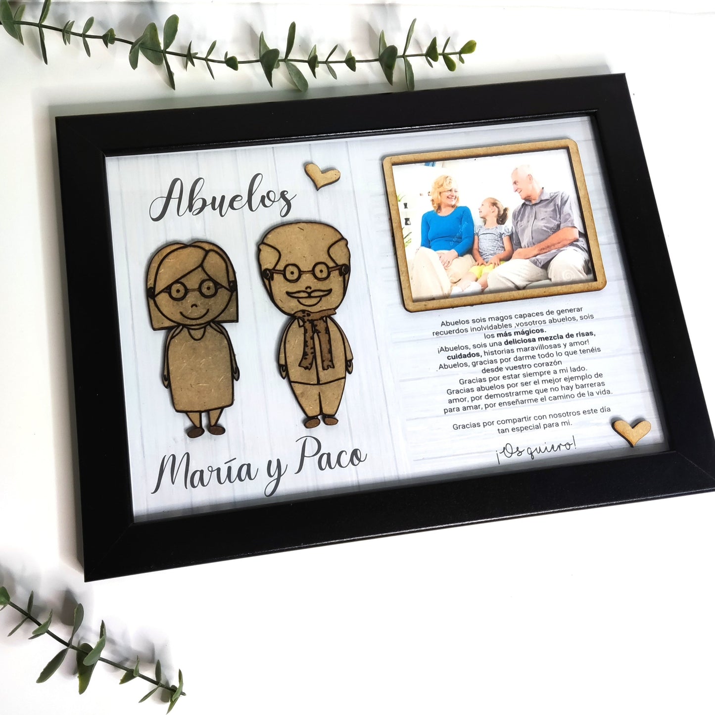 Marco y lamina abuel@s personalizado con detalles en madera