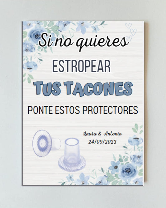 Cartel decorativo cubretacones con diseño floral en tonos azules