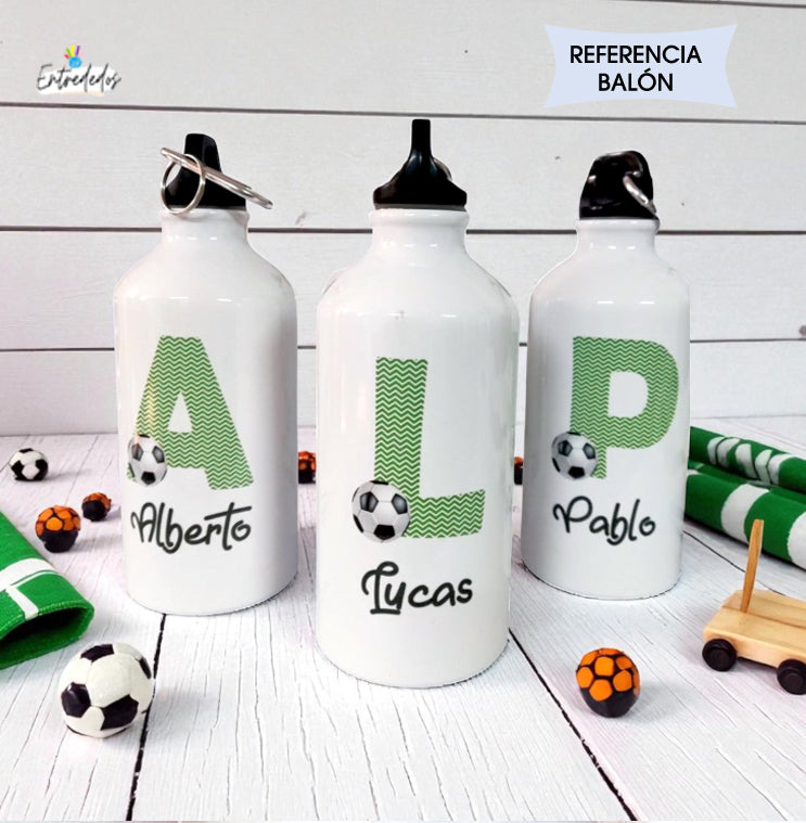 Botella reutilizable personalizada con nombre y mensaje de agradecimiento