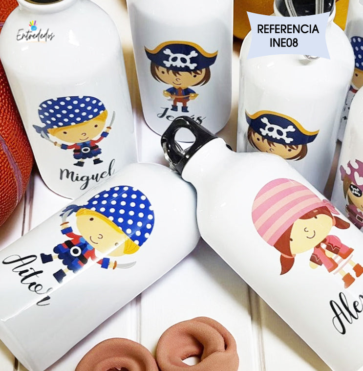 Botella reutilizable personalizada con nombre y mensaje de agradecimiento