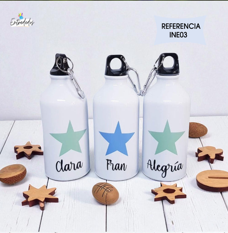 Botella reutilizable personalizada con nombre y mensaje de agradecimiento
