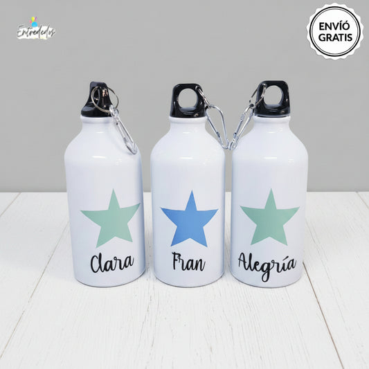 Botella reutilizable personalizada con nombre y mensaje de agradecimiento