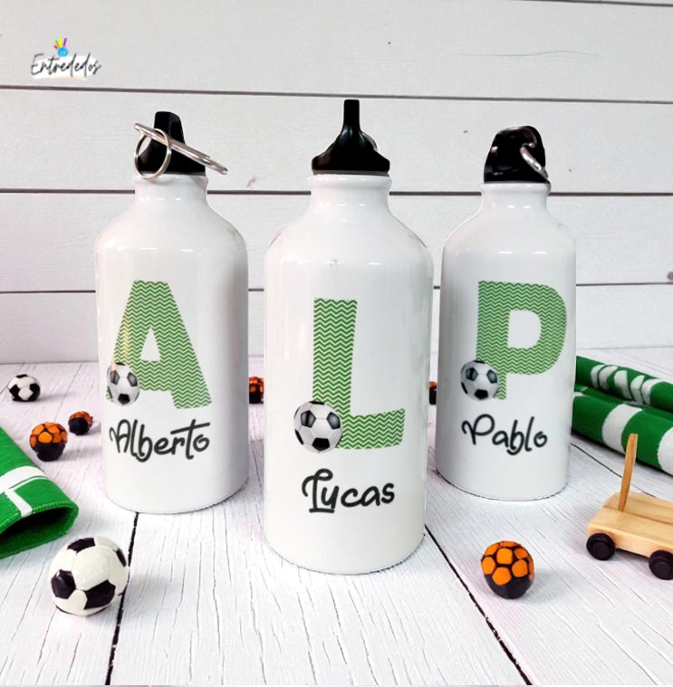 Botella reutilizable personalizada con nombre y mensaje de agradecimiento