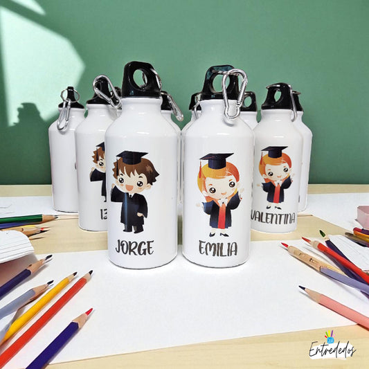 Botella reutilizable personalizada con nombre y mensaje de agradecimiento