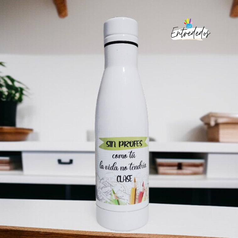 Botella reutilizable personalizada con nombre y mensaje de agradecimiento