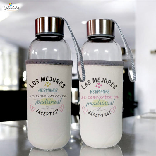 Botella reutilizable personalizada con nombre y mensaje de agradecimiento