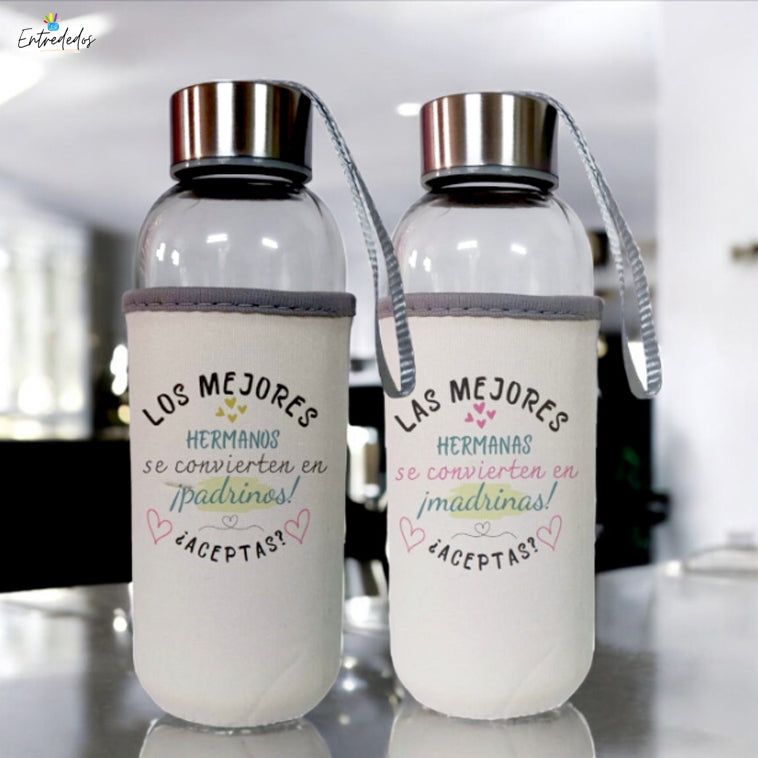 Botella reutilizable personalizada con nombre y mensaje de agradecimiento