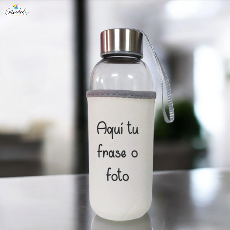 Botella reutilizable personalizada con nombre y mensaje de agradecimiento