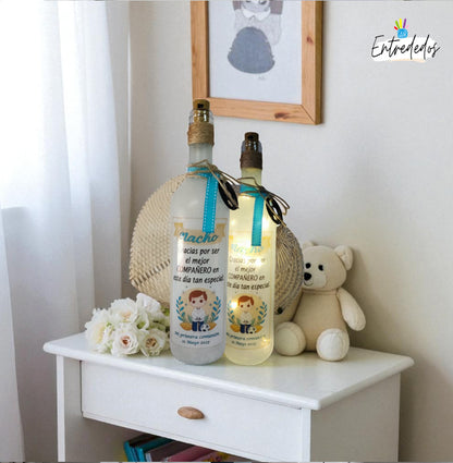 Botella luminosa personalizada con nombre y mensaje decorativo