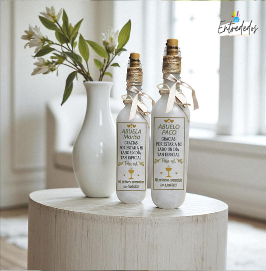 Botella luminosa personalizada con nombre y mensaje decorativo