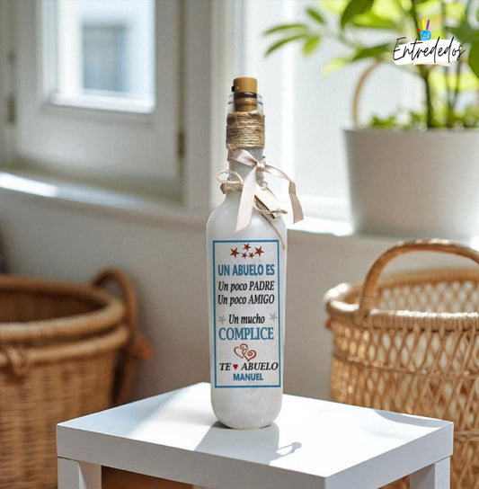 Botella luminosa personalizada con nombre y mensaje decorativo