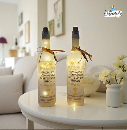 Botella luminosa decorativa con mensaje SONRÍE CADA DÍA