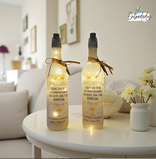 Botella luminosa decorativa con mensaje SONRÍE CADA DÍA