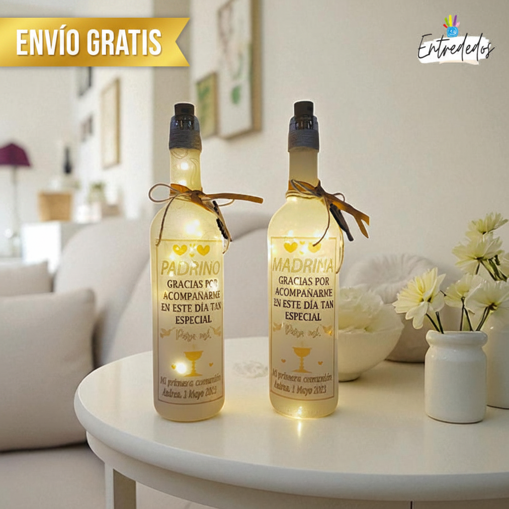 Botella luminosa: un detalle único para padrinos