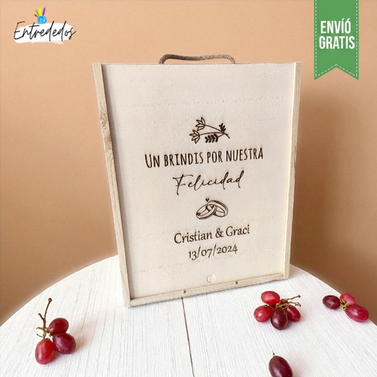 Caja grabada para vino: diseño exclusivo para 3 botellas