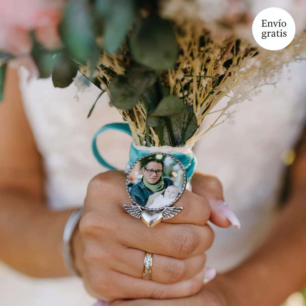 Camafeo de metal para el ramo de novia silueta de alas de ángel