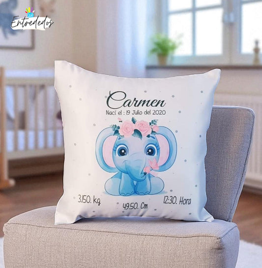 Cojín Natalicio Personalizado con Foto y Datos del Bebé – Regalo Original para Recién Nacidos