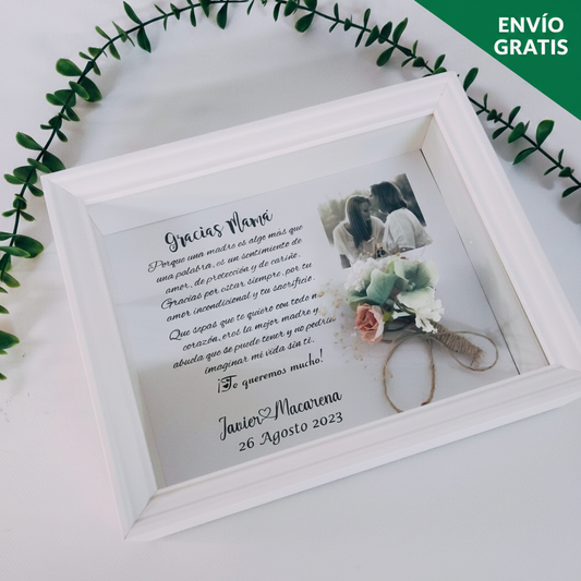 Cuadro de madera con ramillete de flores