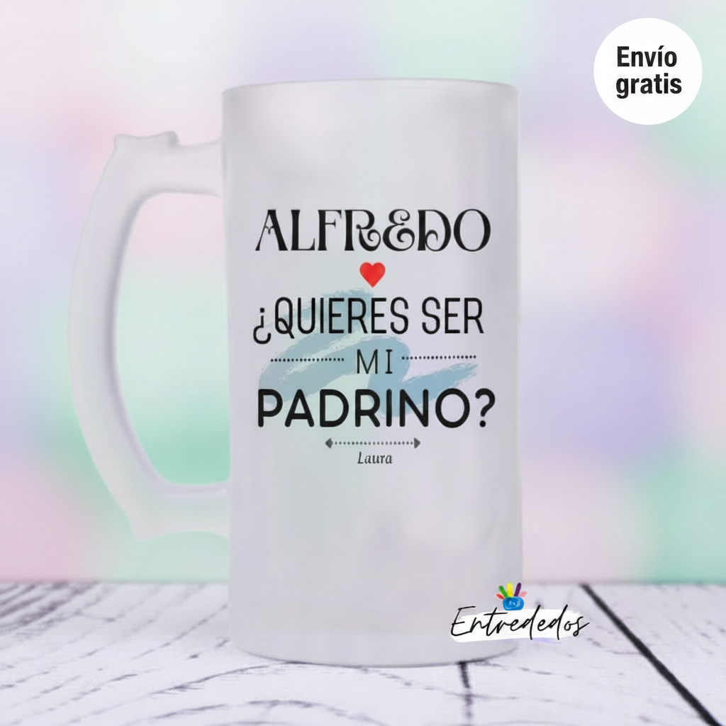 Jarra de Cerveza “Quieres ser mi Padrino o Madrina”