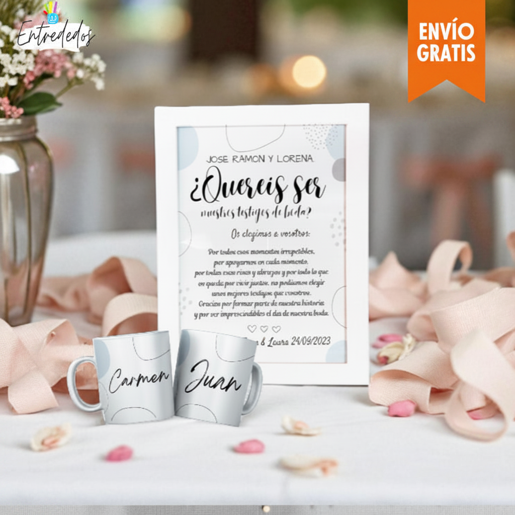 Set exclusivo para testigos: Marco y Taza personalizado
