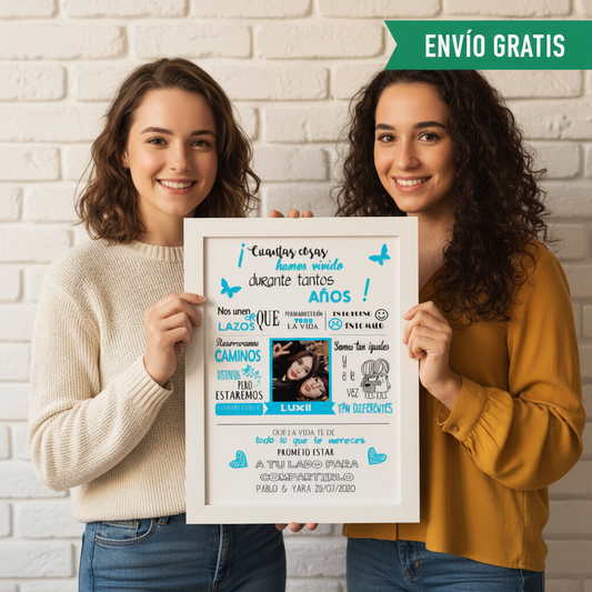 Marco y Lámina para Dos Amigas: Recuerdos Eternos