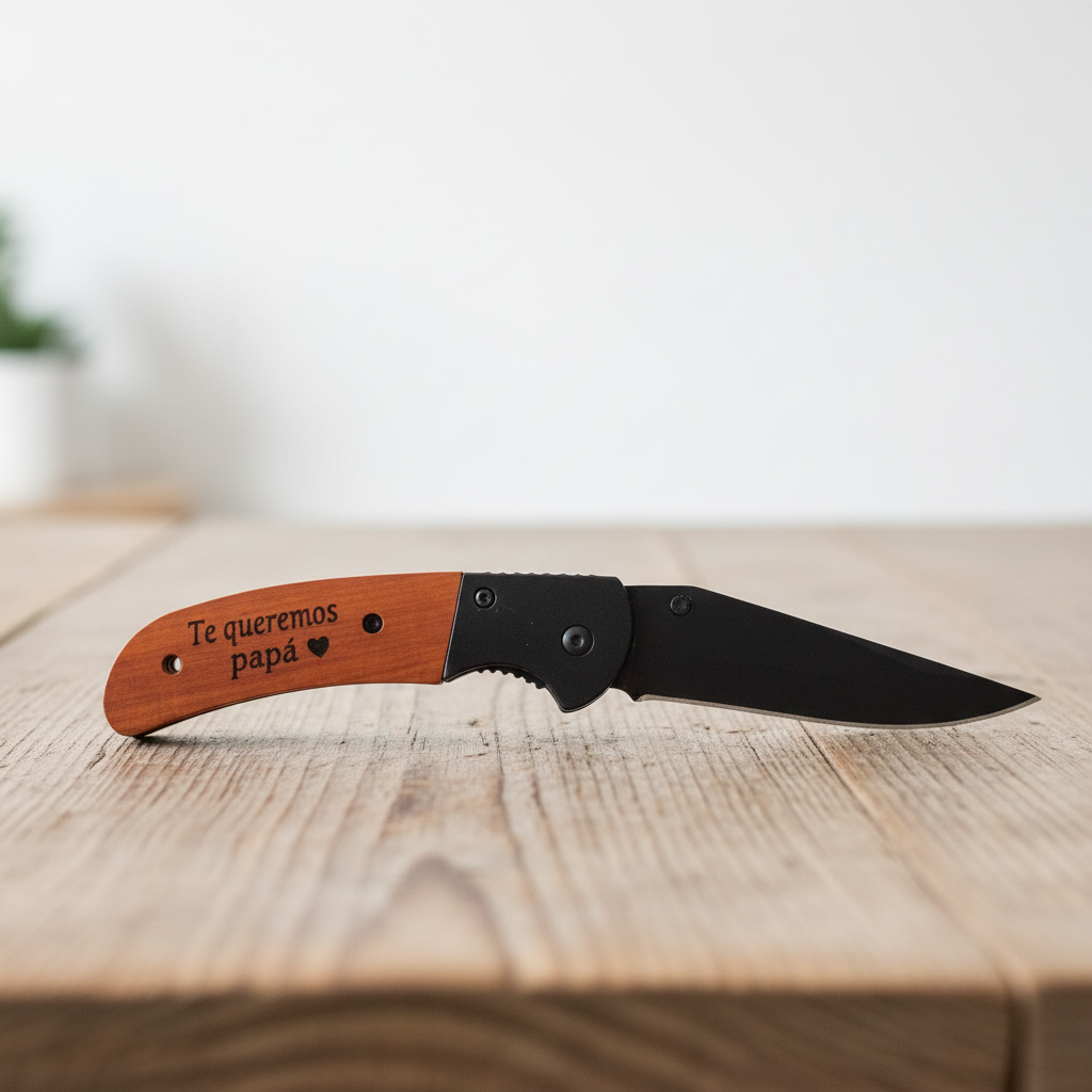 Navaja Personalizada con Mango de Madera y Caja Grabada